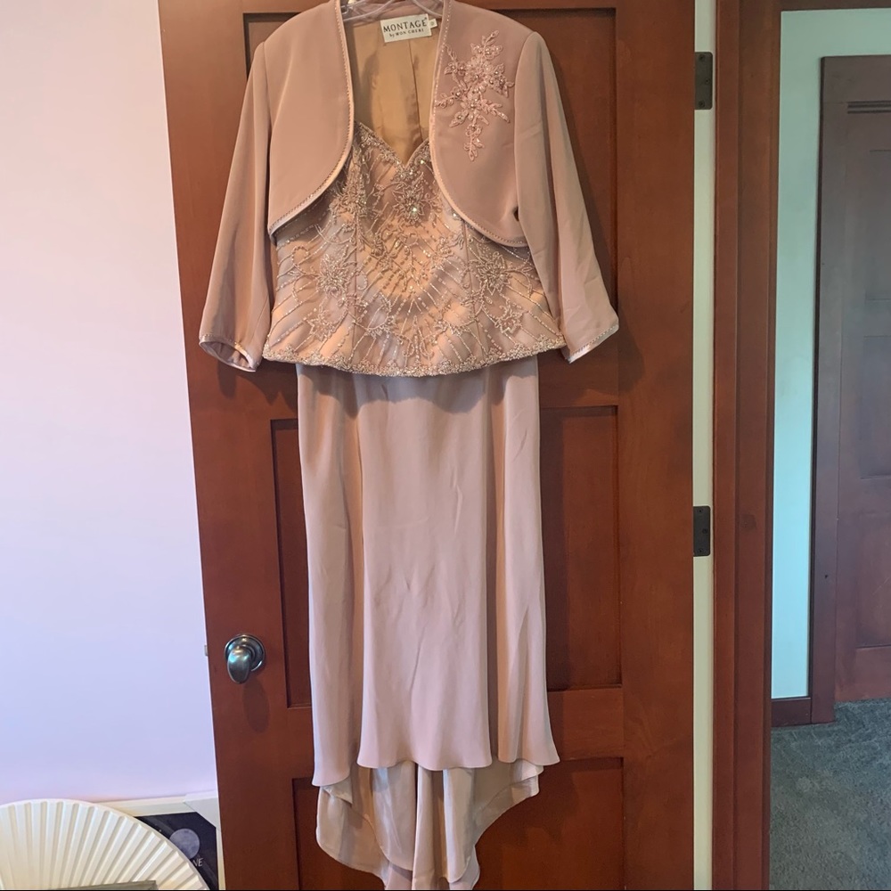 Montage by Mon Cheri Mother of the Bride Dress and Jacket Mauve Blush Beaded